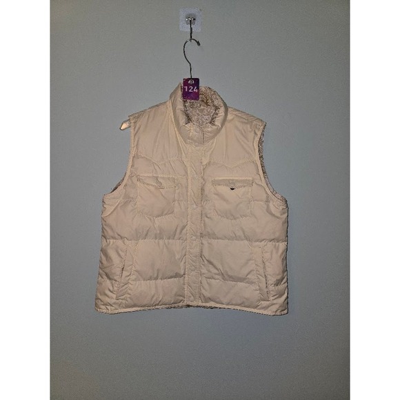 Lands' End Jackets & Blazers - Lands' End Womens Puffer Vest Cream Paisley Reversible Down Filled Winter Size L